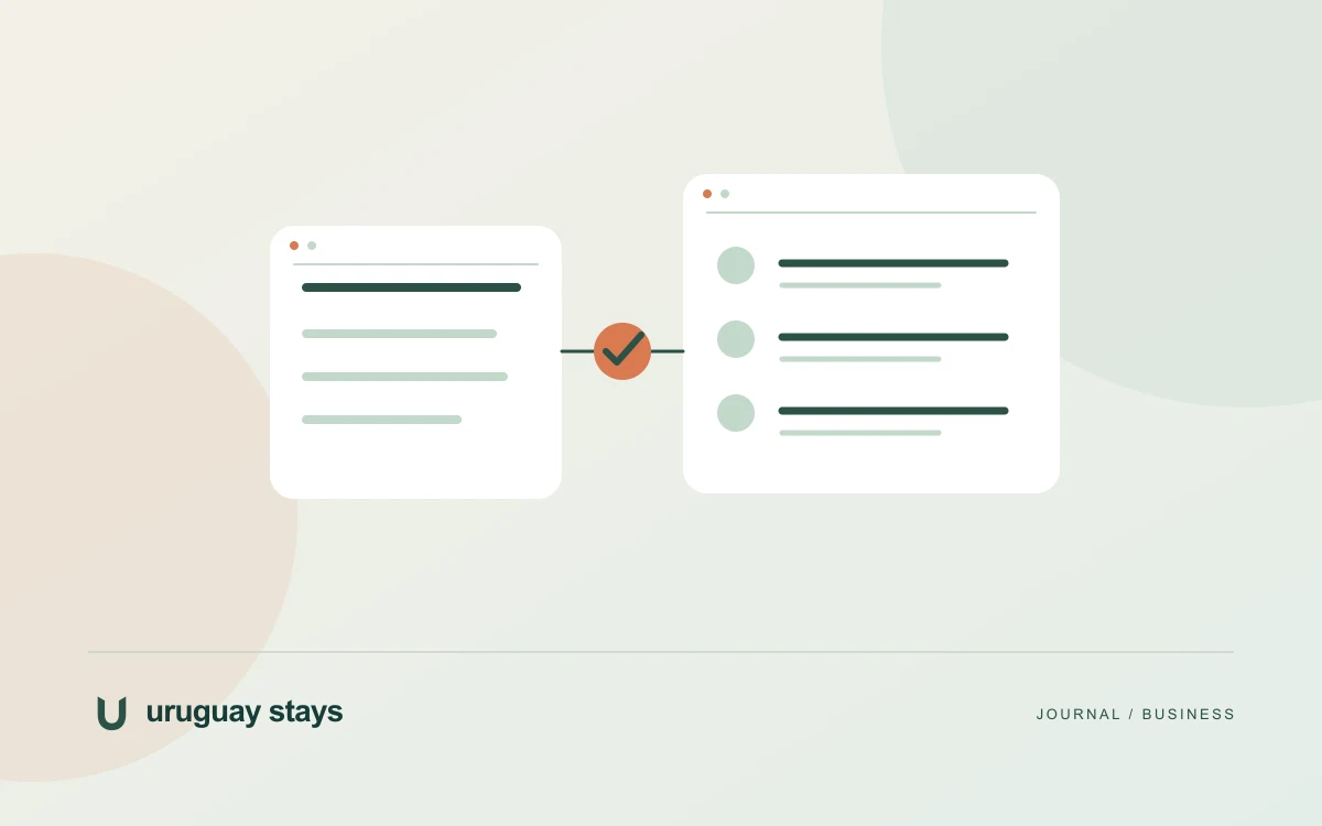 Editorial illustration of corporate stay coordination · Uruguay Stays