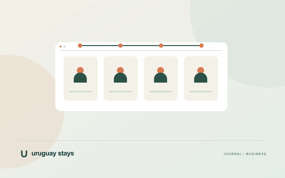 Editorial illustration of accommodation planning for a group · Uruguay Stays