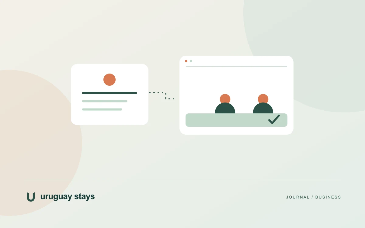 Editorial illustration of employee stay planning · Uruguay Stays